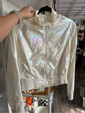 Isla Movement Iridescent Cream Bomber Jacket - Women's Lightweight Zip-Up